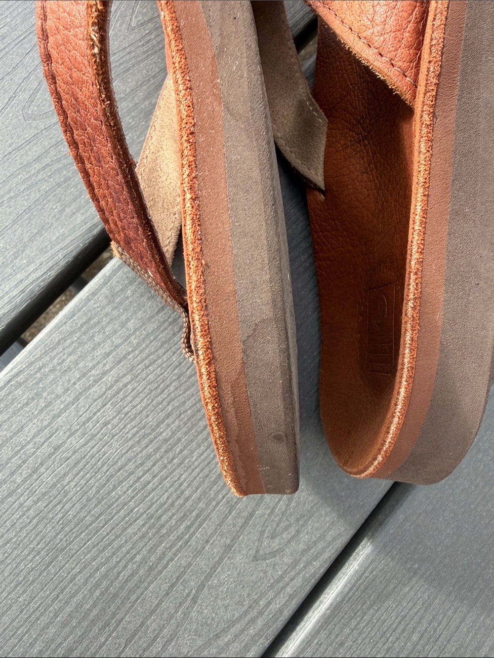 Men's Brown Leather Flip-Flop Sandals Vibram Soles - Picture 9 of 12